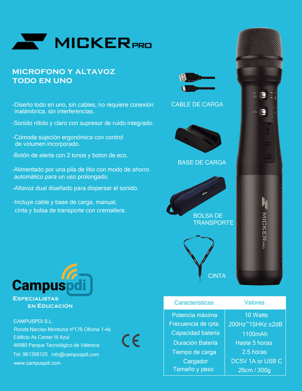 Micrófono Altavoz todo en uno MickerPro INALÁMBRICO. - CAMPUSPDI -  Tecnologia e innovación para la formación